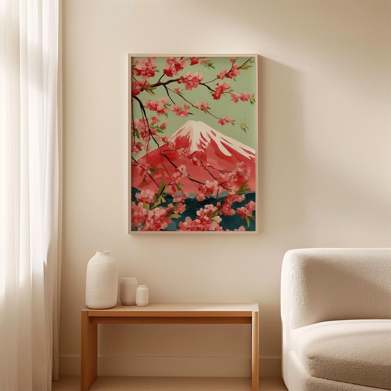 Mount Fuji Cherry Blossom Poster Print | Japanese Landscape Wall Art ...