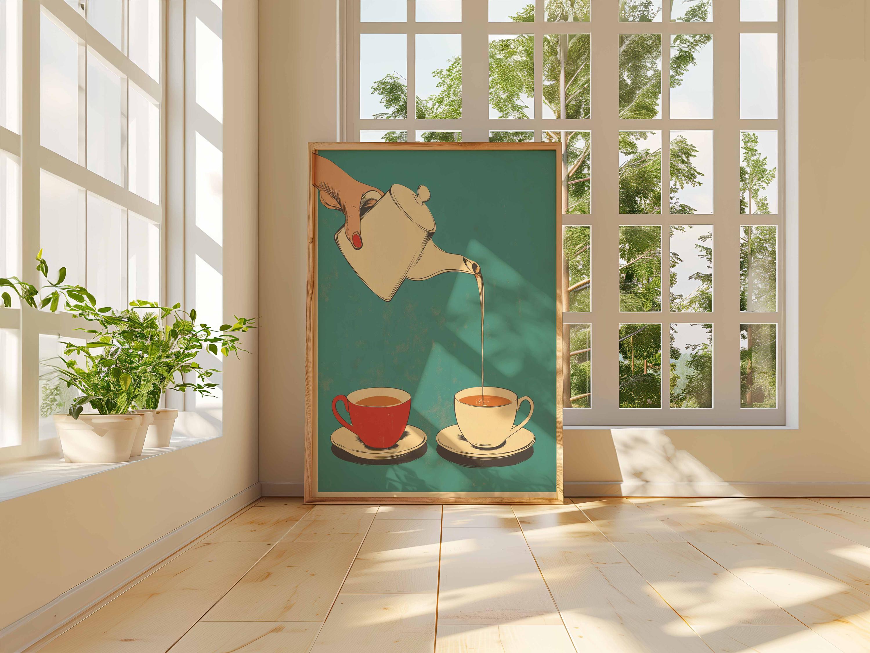 Retro Tea Print, Mid Century Kitchen Decor, Vintage Coffee Poster