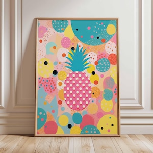 Affiche colorée d&#39;ananas - impression d&#39;art mural tropical, décoration de cuisine pop art vibrante, oeuvre d&#39;art de fruits amusante pour la salle à manger ou le salon