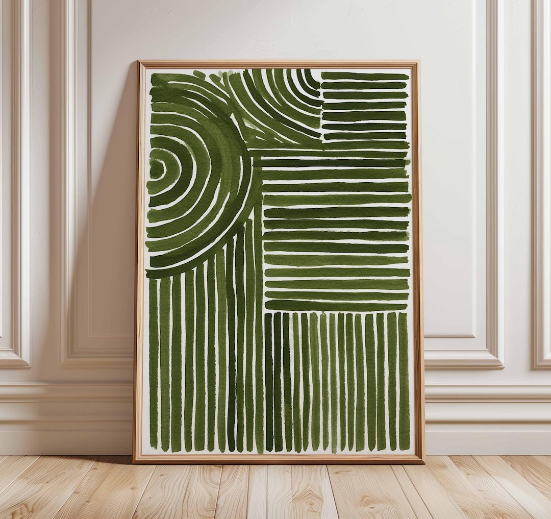 Green Abstract Line Art Print – Modern Minimalist Geometric Poster ...