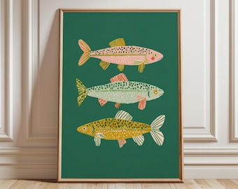Colorful Fish Wall Art, Whimsical Ocean Poster, Modern Coastal Print for Beach House and Nautical Home Decor