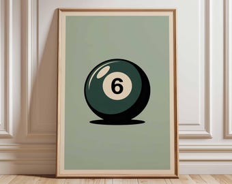 Pool Ball Poster, Retro Billiards Wall Art Print, Vintage Minimalist 8 Ball Style Artwork, Mid Century Modern Game Room Decor