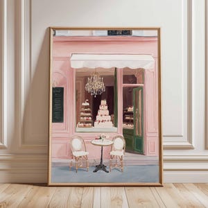 Paris Patisserie Poster Print, French Bakery Wall Art, Pink Cafe Decor, Elegant Cake Shop Illustration, Vintage Parisian Dessert Print