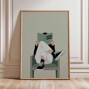Bauhaus-poster – moderne minimalistische muurkunst, afbeelding lezen lezende man, interieur geïnspireerd op het midden van de eeuw, Bauhaus designkunstwerk