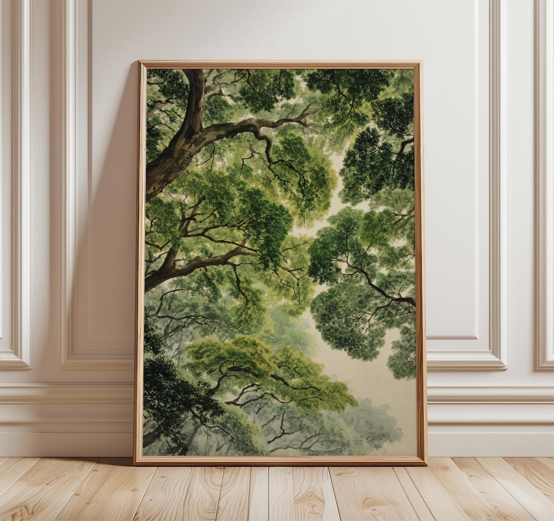 Forest Canopy Poster | Green Tree Ceiling Wall Art | Vintage Woodland Nature Illustration - 24 x 36 inches
