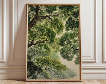 Forest Canopy Poster | Green Tree Ceiling Wall Art | Vintage Woodland Nature Illustration