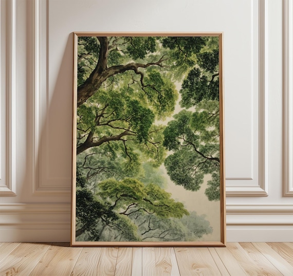 Forest Canopy Poster | Green Tree Ceiling Wall Art | Vintage Woodland Nature Illustration