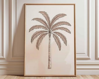 Palm Tree Poster Tropical Wall Art Minimalist Line Drawing Botanical Print Beach Decor Modern Coastal Artwork Palm Leaf Illustration