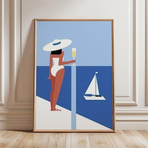 夏のプールポスター ピンクの浮き輪アートプリント | スイミングプールの壁アート | ミニマルな夏のインテリア | ホリデー気分を盛り上げるプリント | モダンなブルーのアートワーク