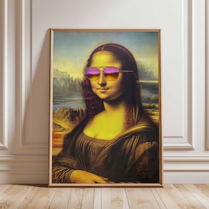 Mona Lisa with Sunglasses Poster – Fun Pop Art, Mona Lisa Poster, Retro Artwork, Modern Art, Cool Mona Lisa Poster, Unique Mona Lisa Print
