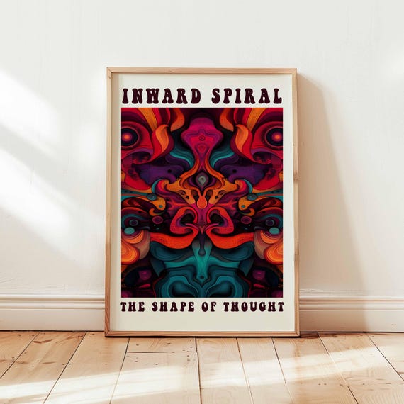 Psychedelic Wall Art, Inward Spiral Poster, Abstract Mindscape Print, Trippy Surreal Artwork, The Shape of Thought, Unframed Decor