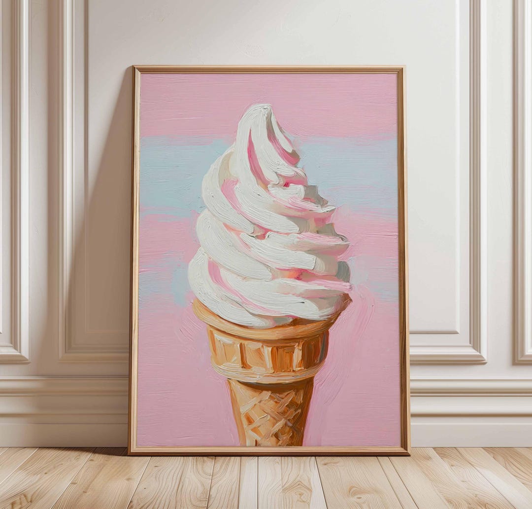 アイスクリームコーンのアートプリント、ピンクのウォールアート 