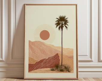 Abstract Desert Palm Poster, Minimalist Terracotta Landscape Wall Art