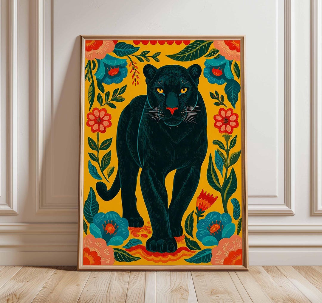 Black Panther Wall Art Print, Bold Jungle Animal Poster, Vibrant ...