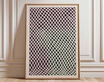 Impressão de parede Op Art, pôster geométrico em preto e branco, arte de ilusão de ótica abstrata moderna, decoração de parede minimalista retrô de meados do século