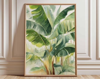 Arte murale con foglie di banano / Poster botanico tropicale / Stampa con piante verdi / Opera d'arte ispirata alla giungla / Arredamento moderno con motivi naturali / Poster con foglie di palma