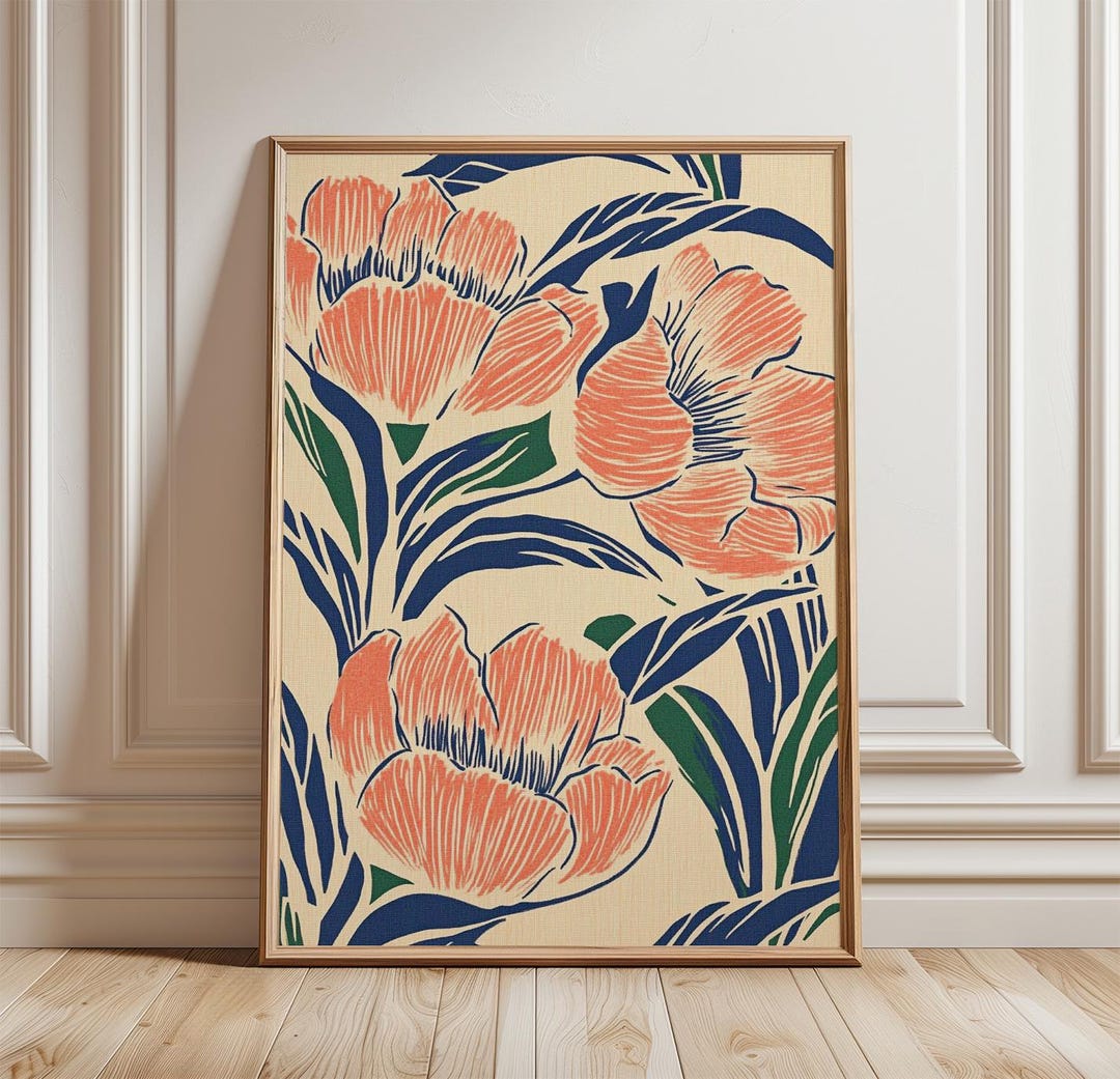 Red Floral Poster | Botanical Wall Art Print | Vintage Flower ...