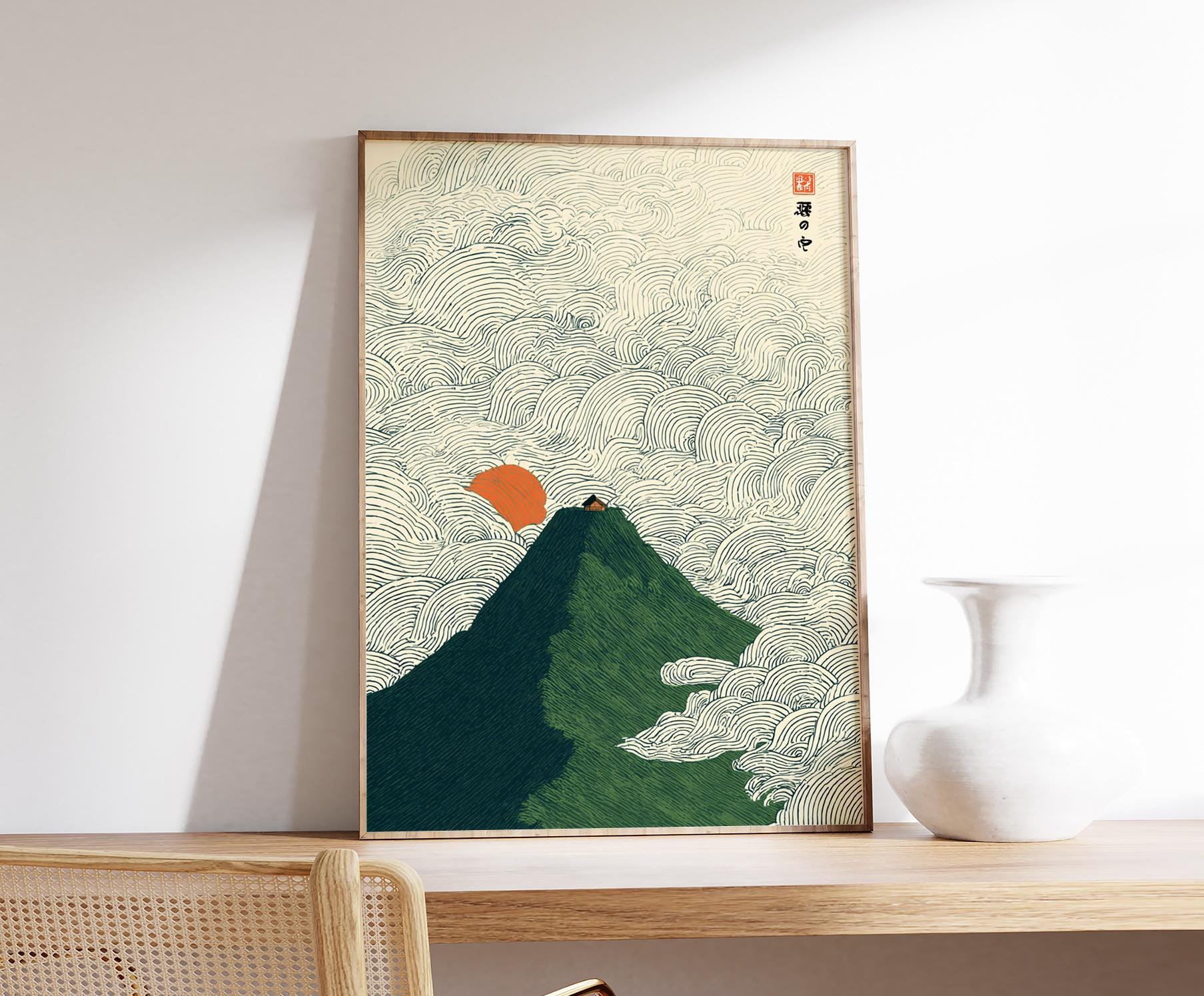 Japanese Mountain Poster, Minimalist Art Print, Retro Style Wall Art - Etsy