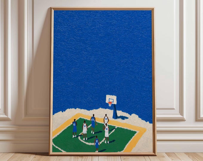 Basketball Court Poster, Minimalist Sports Wall Art, Modern Game Scene Print, Contemporary Athletic Home Decor