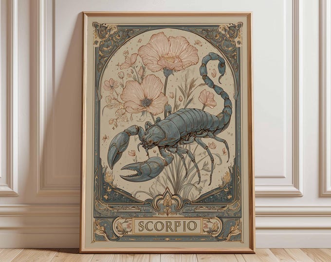 Scorpio Zodiac Poster, Astrology Wall Art Print, Vintage Horoscope Artwork, Scorpio Star Sign Decor, Mystical Boho Astrology Gift