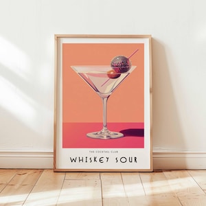 Whiskey Sour Cocktail Print, Retro Cocktail Print, Bar Cart Wall Art, Classic Cocktail Wall Art, Minimalist Alcohol Art, Bar Cart Decor