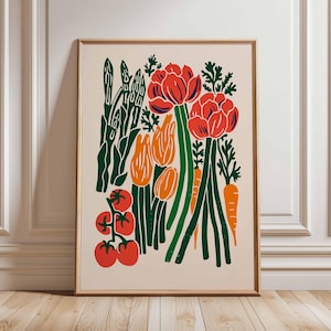 Vegetable Kitchen Poster, Modern Farmhouse Wall Art, Botanical Vegetable Print, Scandinavian Style Kitchen Decor, Garden Veggie Artwor