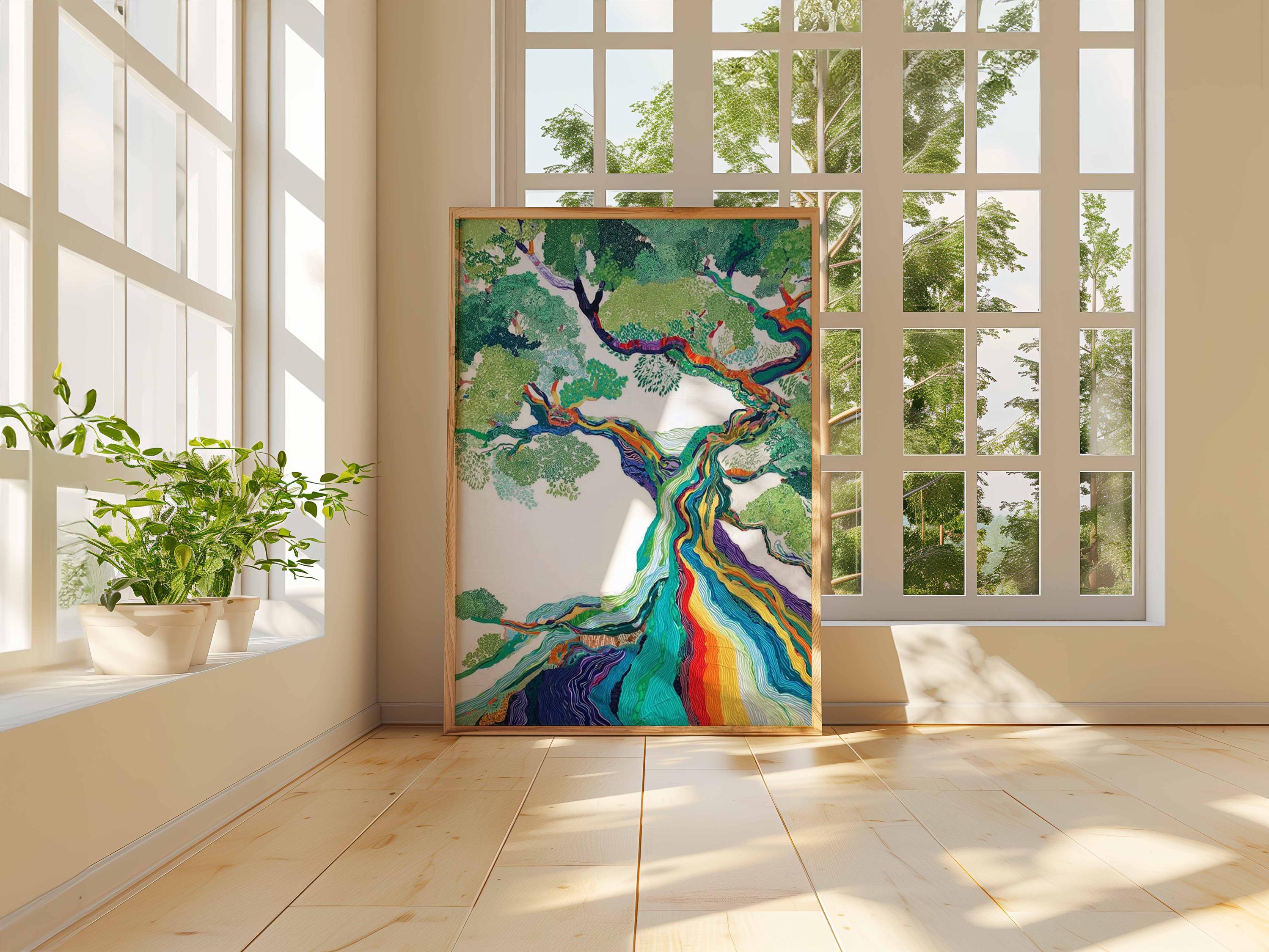 Rainbow Tree Wall Art Print – Colorful Nature Poster, Abstract