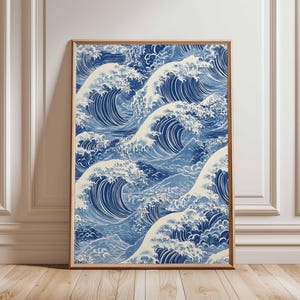 Wave Poster Art, Ocean Print, Japanese Style Waves, Blue Sea Art, Nature Wall Decor, Coastal Print, Water Themed Art, Modern Ocean Poster