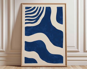 Abstract Blue Wall Art, Modern Minimalist Poster, Navy Geometric Print, Scandinavian Home Decor, Contemporary Mid Century Modern Art Print
