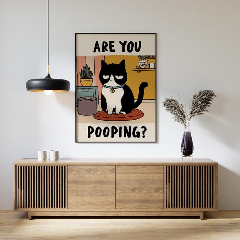 Funny Cat Bathroom Poster | Are You Pooping Print | Humorous Toilet ...