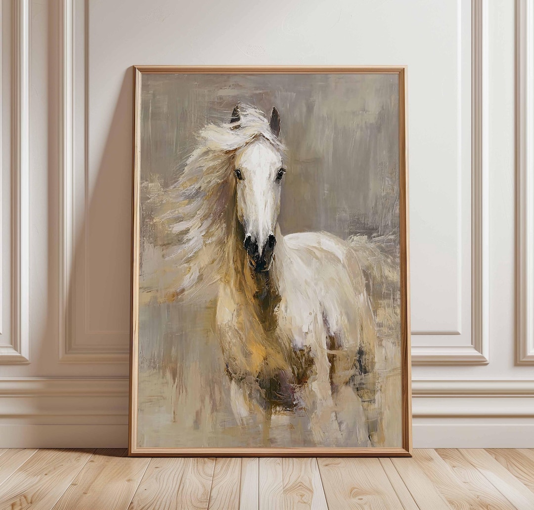 White Horse Wall Art Print, Abstract Equestrian Painting Poster ...