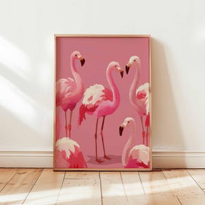 Bold Pink Flamingo Art Print, Modern Tropical Wall Decor, Vibrant Flamingo Poster for Living Room, Bedroom, or Kids Room