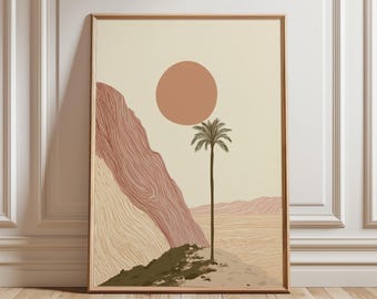 Abstract Desert Palm Poster, Minimalist Terracotta Landscape Wall Art