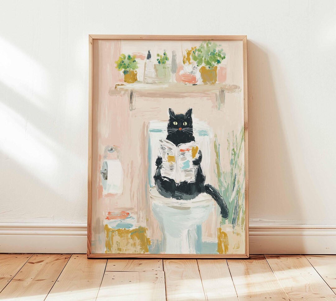 Funny Black Cat Bathroom Wall Art, Quirky Cat Poster, Humorous Toilet ...