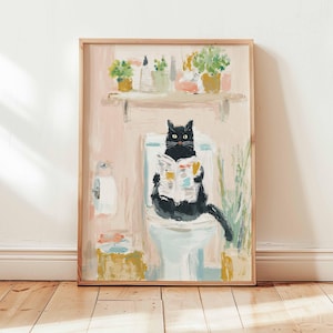 Funny Black Cat Bathroom Wall Art, Quirky Cat Poster, Humorous Toilet Print, Cute Cat Lover Gift, Playful Cat Home Decor