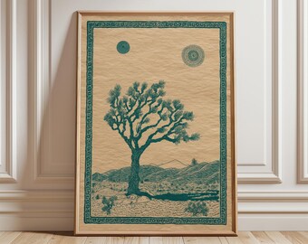 Joshua Tree Wall Art Poster, Vintage Desert Illustration, Southwestern Botanical Print