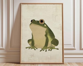 Japanese Frog Wall Art, Vintage Style Animal Poster, Traditional Nature Print with Green Frog, Woodland Wildlife Artwork Home Decor