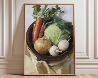 Vegetable Wall Art, Rustic Kitchen Poster, Still Life Vegetable Print, Farmhouse Dining Room Decor, Country Kitchen Artwork, Food Wall Art