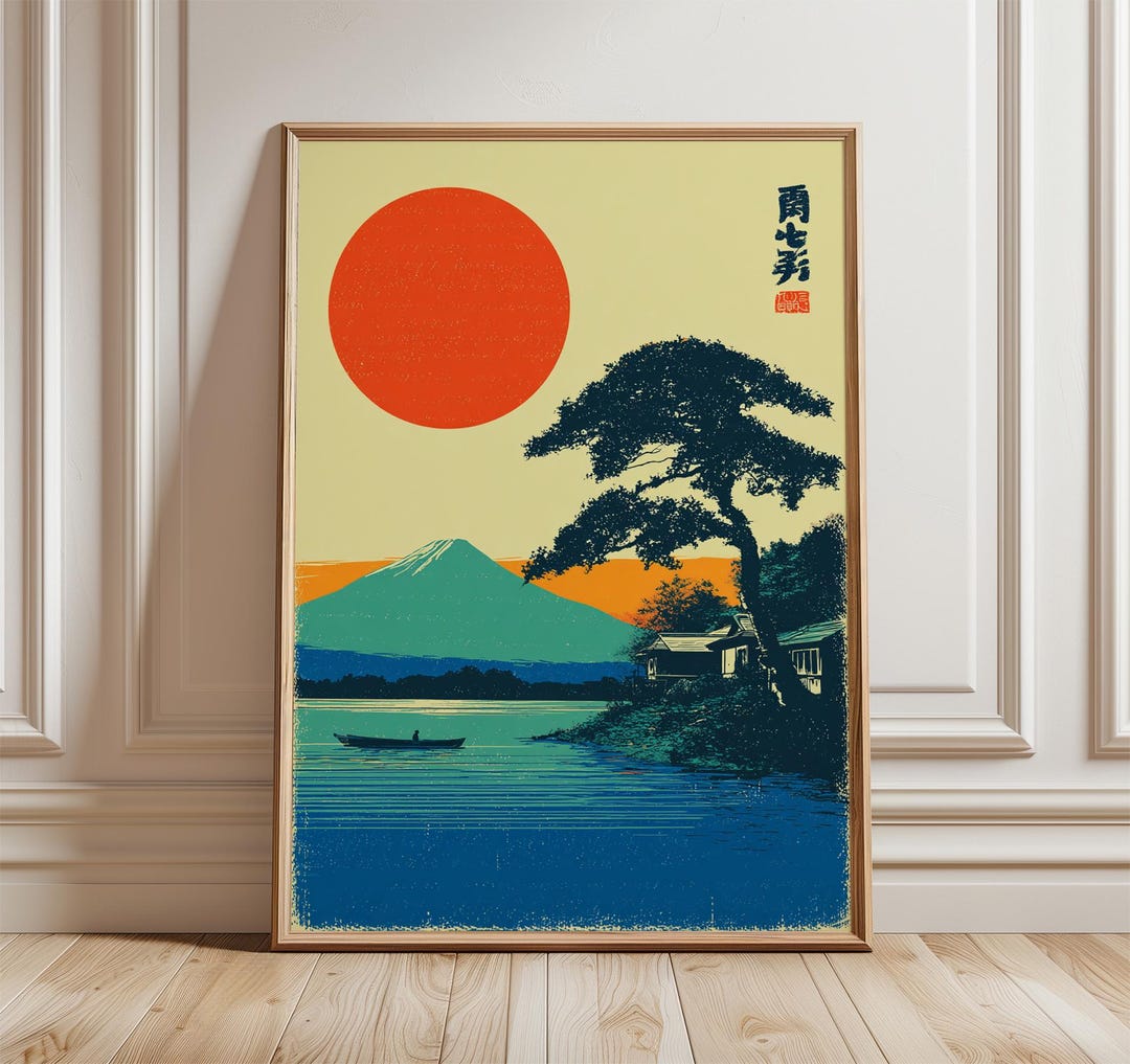 Japanese Landscape Poster, Retro Wall Art, Vintage Mount Fuji Art Print ...