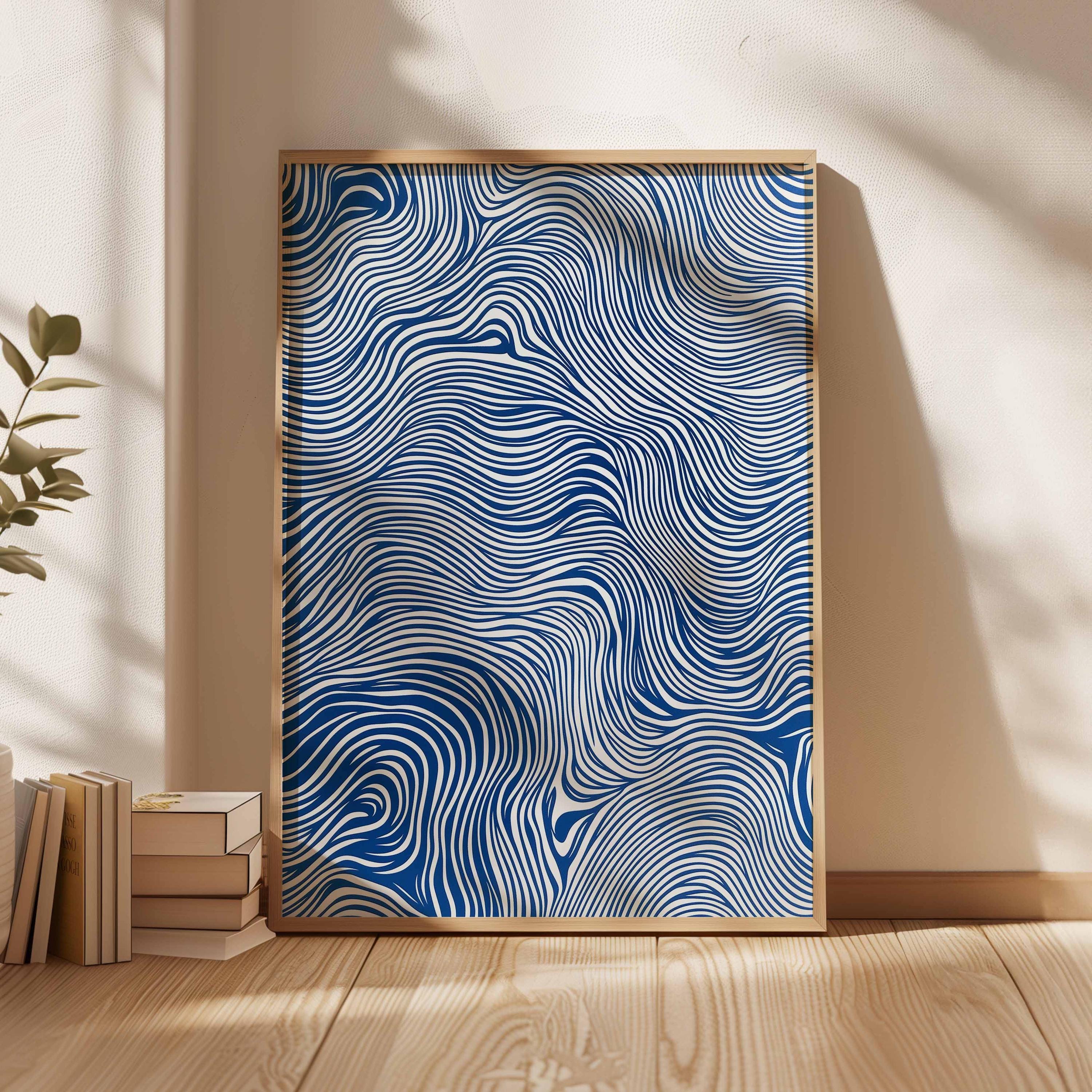 Blue Line Art Poster, Minimalist Abstract Wall Art, Modern Wave Print ...