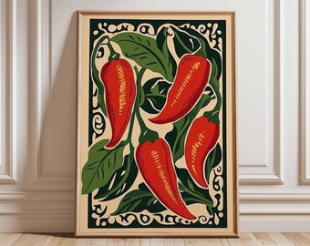 Chili Pepper Wall Art, Kitchen Decor, Spicy Food Print, Red Hot Pepper Poster, Rustic Kitchen Wall Print, Farmhouse Kitchen Art, Unframed