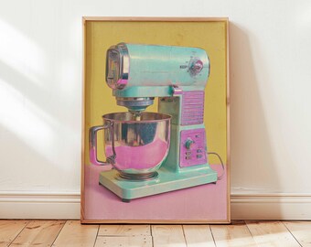 Retro Kitchen Mixer Wall Art, Pop Art Appliance Print, Vintage Baking Poster, Colorful Mid Century Kitchen Decor