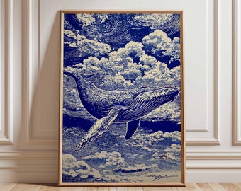 日本美術、気まぐれな生き物、クジラのアート、日本美術、壁アート