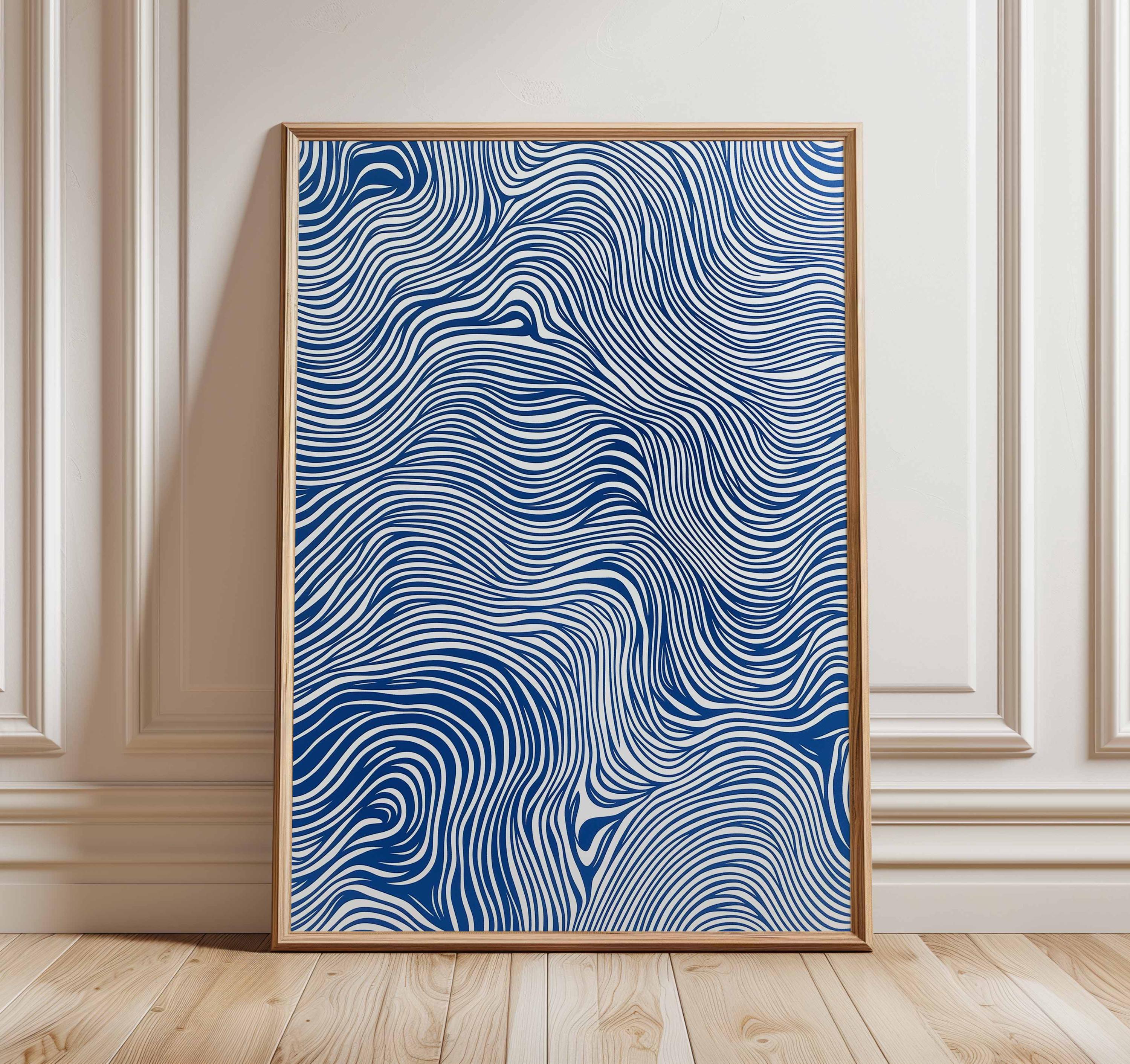 Blue Line Art Poster, Minimalist Abstract Wall Art, Modern Wave Print ...