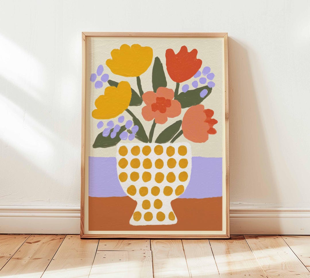 Colorful Flower Vase Wall Art Print, Modern Floral Poster, Abstract ...