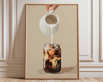 Iced Coffee Poster, Cold Brew Wall Art, Coffee with Cream Print, Kitchen Cafe Decor, Neutral Coffee Poster, Modern Coffee Bar Artwork