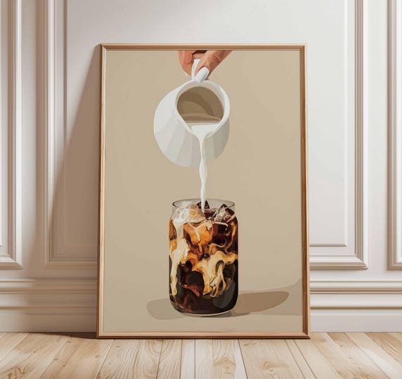 Iced Coffee Poster, Cold Brew Wall Art, Coffee with Cream Print, Kitchen Cafe Decor, Neutral Coffee Poster, Modern Coffee Bar Artwork
