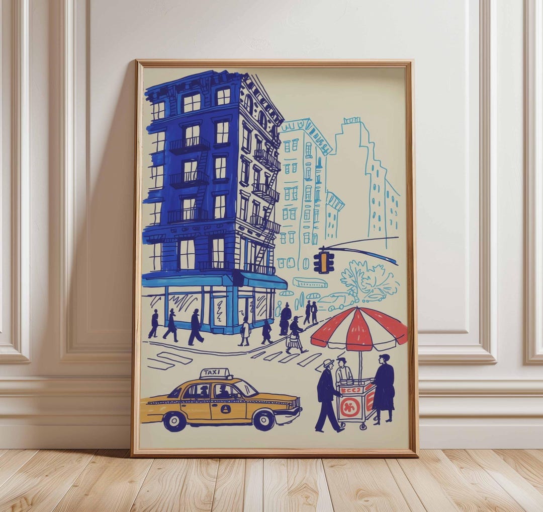 New York City Poster – Yellow Taxi Street Scene Wall Art, NYC Travel ...