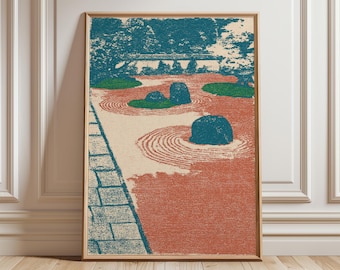 Zen Garten Wandkunst, Japanischer Steingarten Druck, minimalistische Raked Sand Landschaft