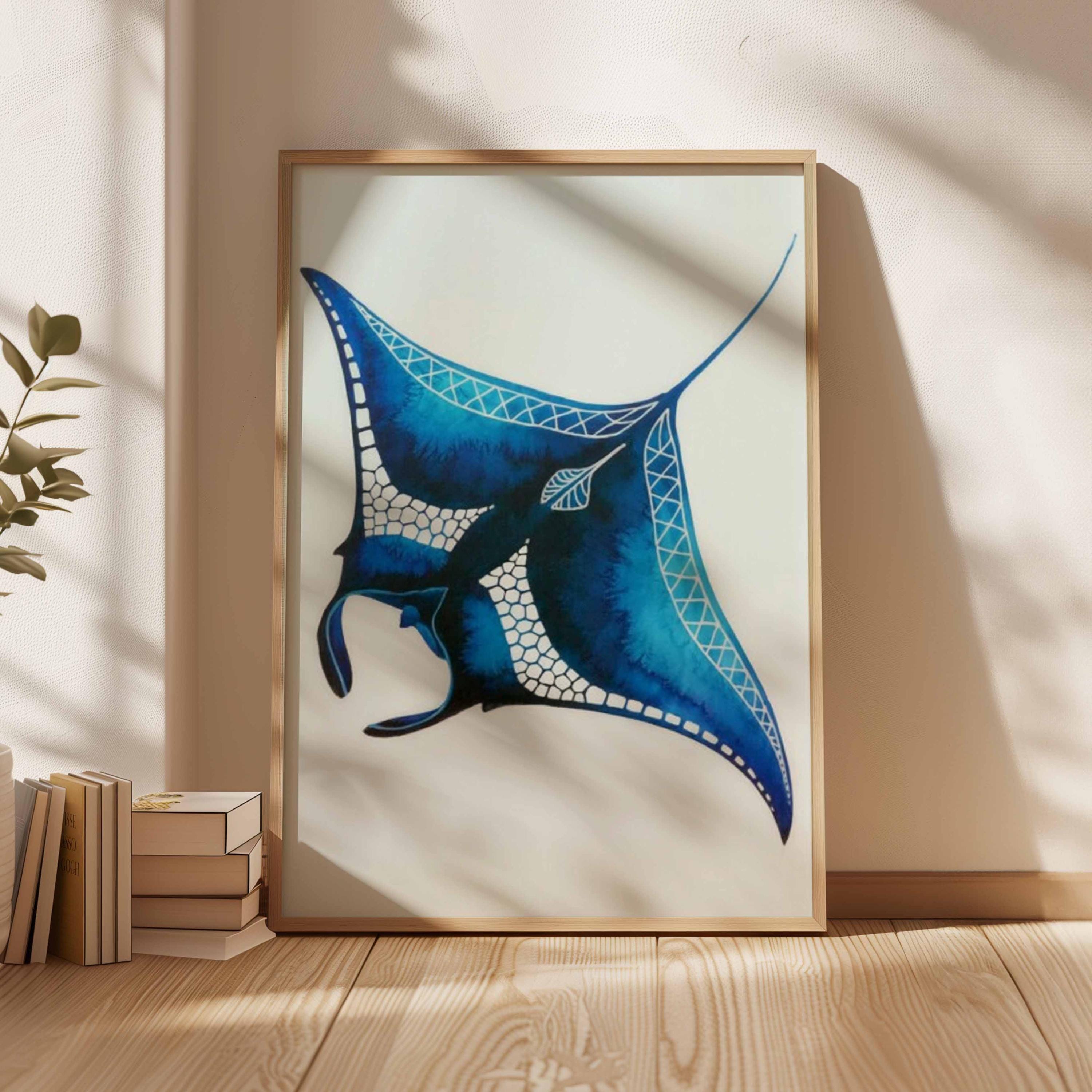 Blue Manta Ray Poster Ocean Wall Art Marine Life Print Coastal Decor ...